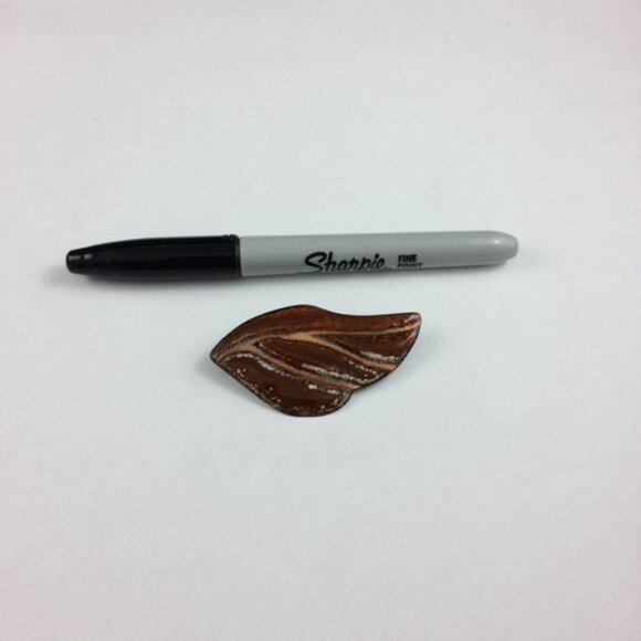 Enamel on Copper Brooch Pin Signed Leaf Wing Abstract Shape B Clark Brown - Picture 10 of 12